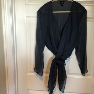 Eileen Fisher Blue Silk Wrap Top